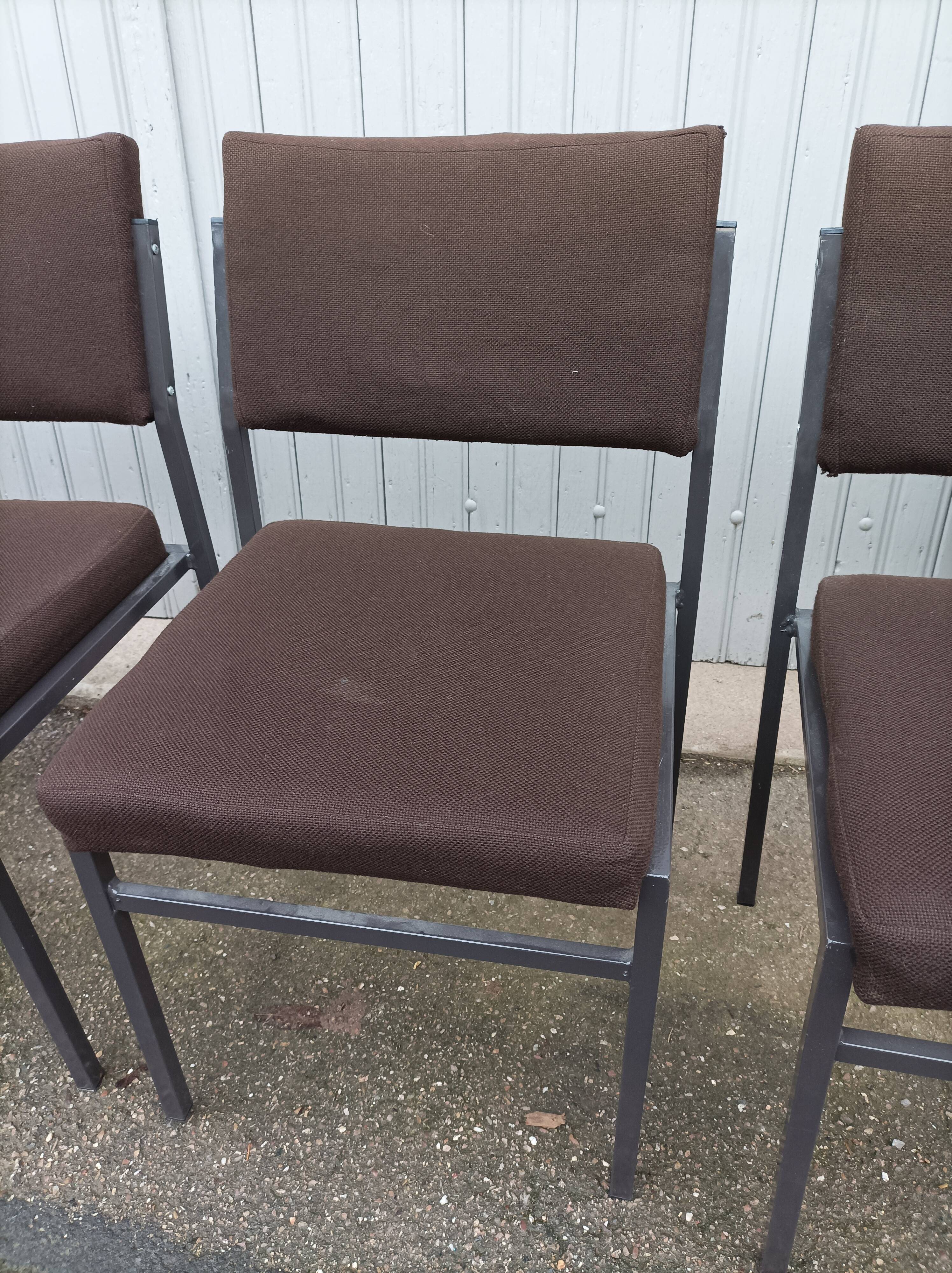 Set of 4 vintage chairs brown fabric