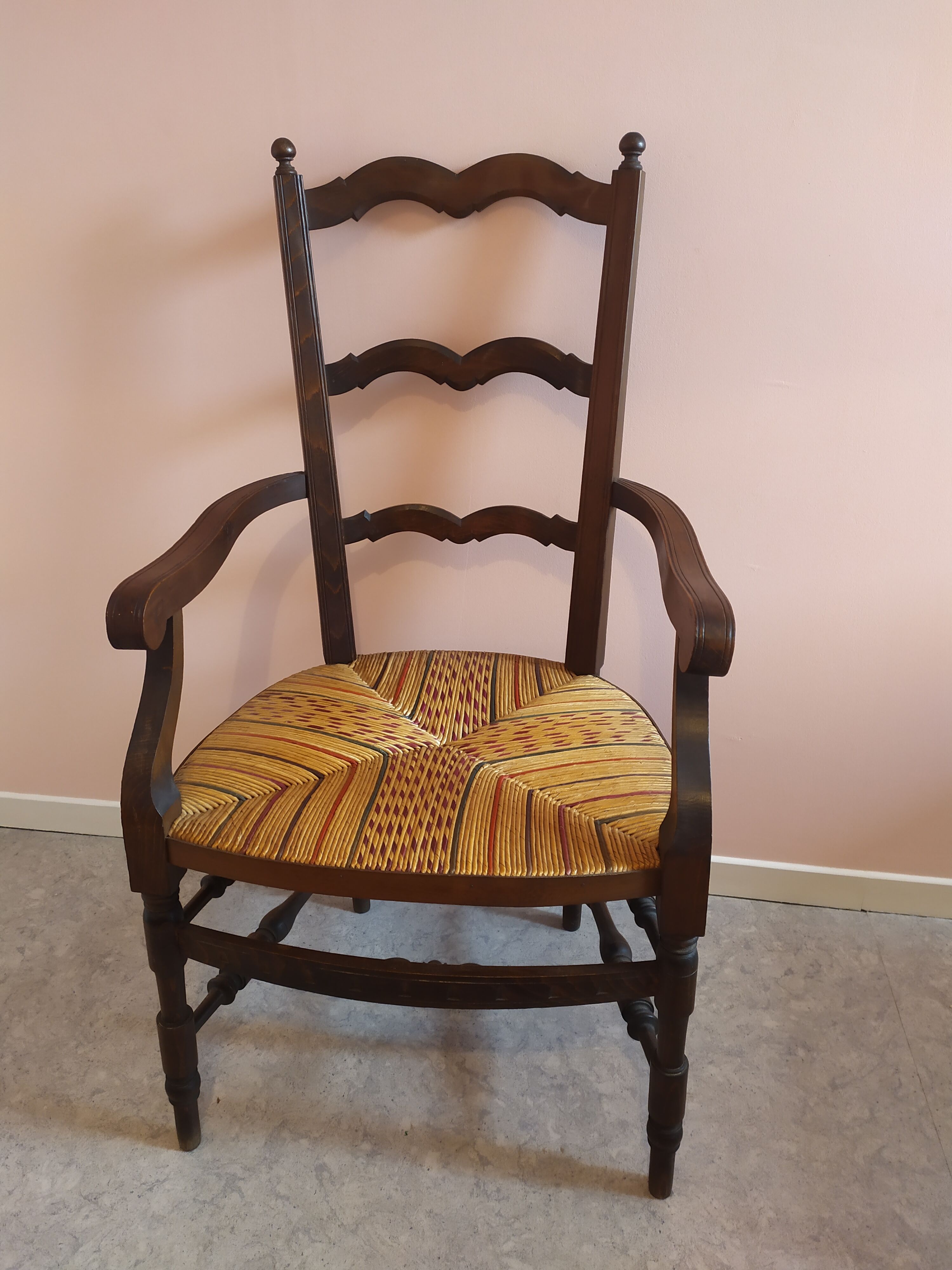 Wooden armchair with straw seat