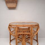 Ensemble table et chaises rotin vintage