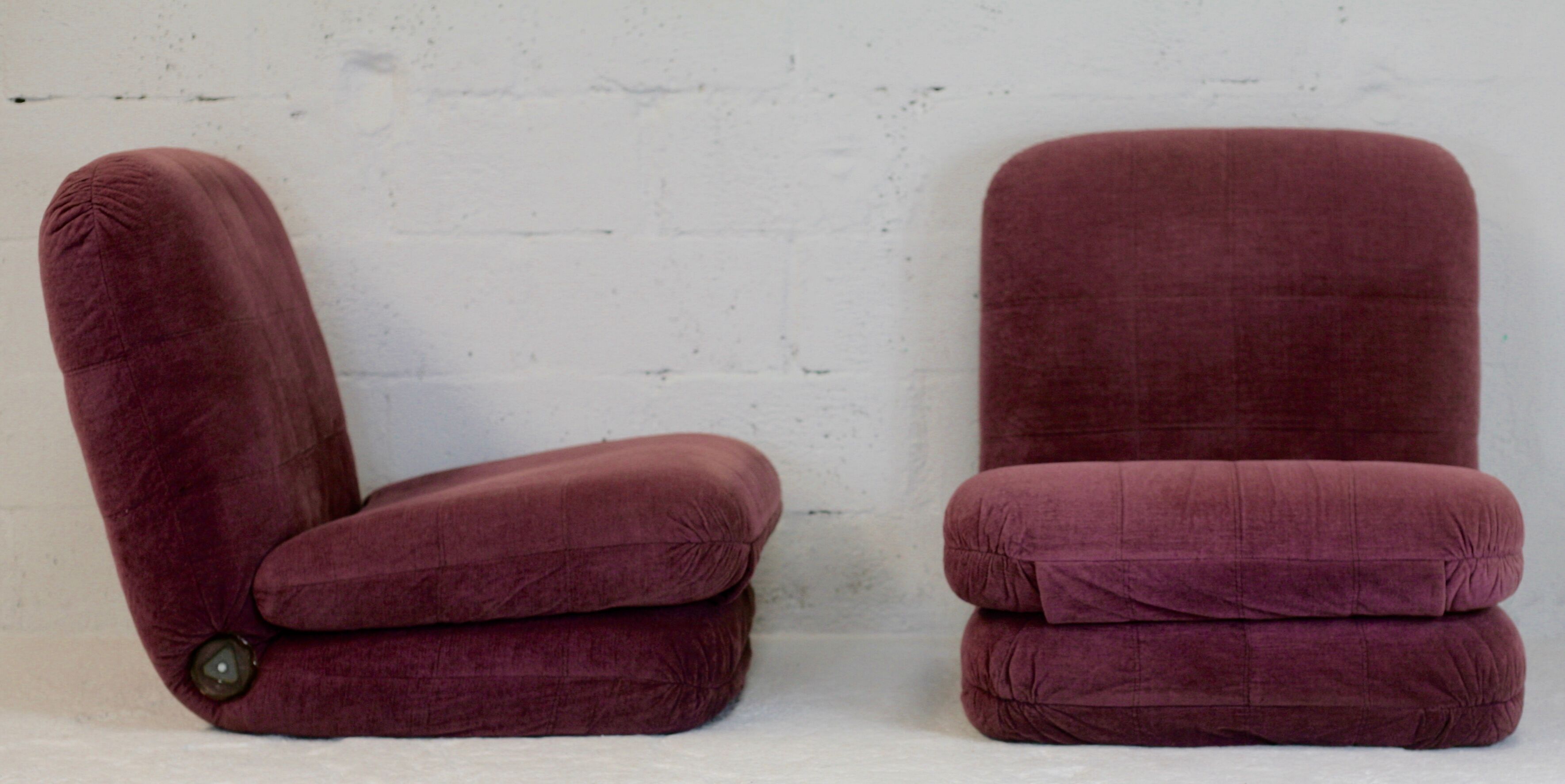 Pair of "eggplant" armchairs, France, circa 1970