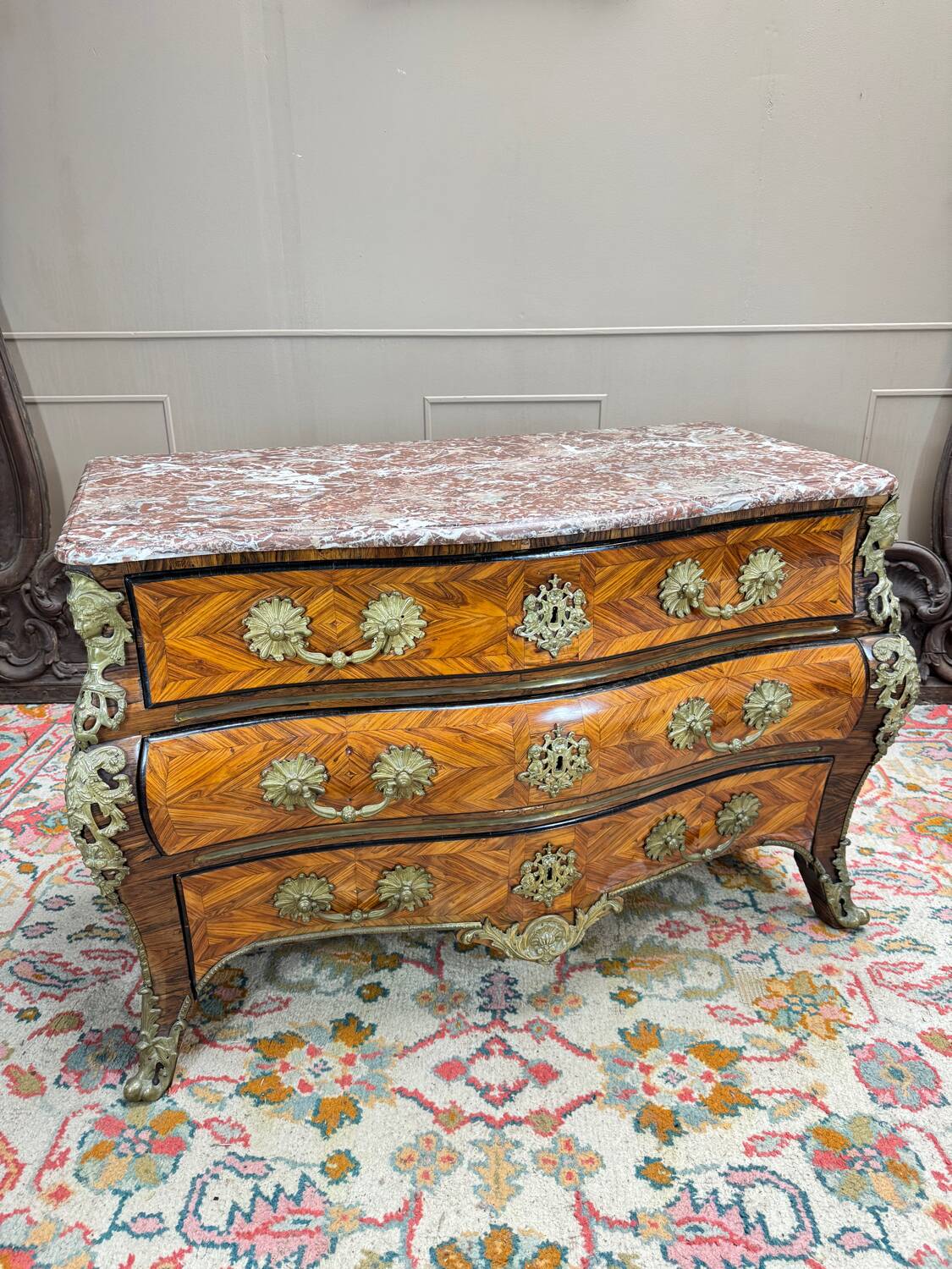 Commode tombeau En Marqueterie D’époque Régence Louis XV XVIII Eme Siècle