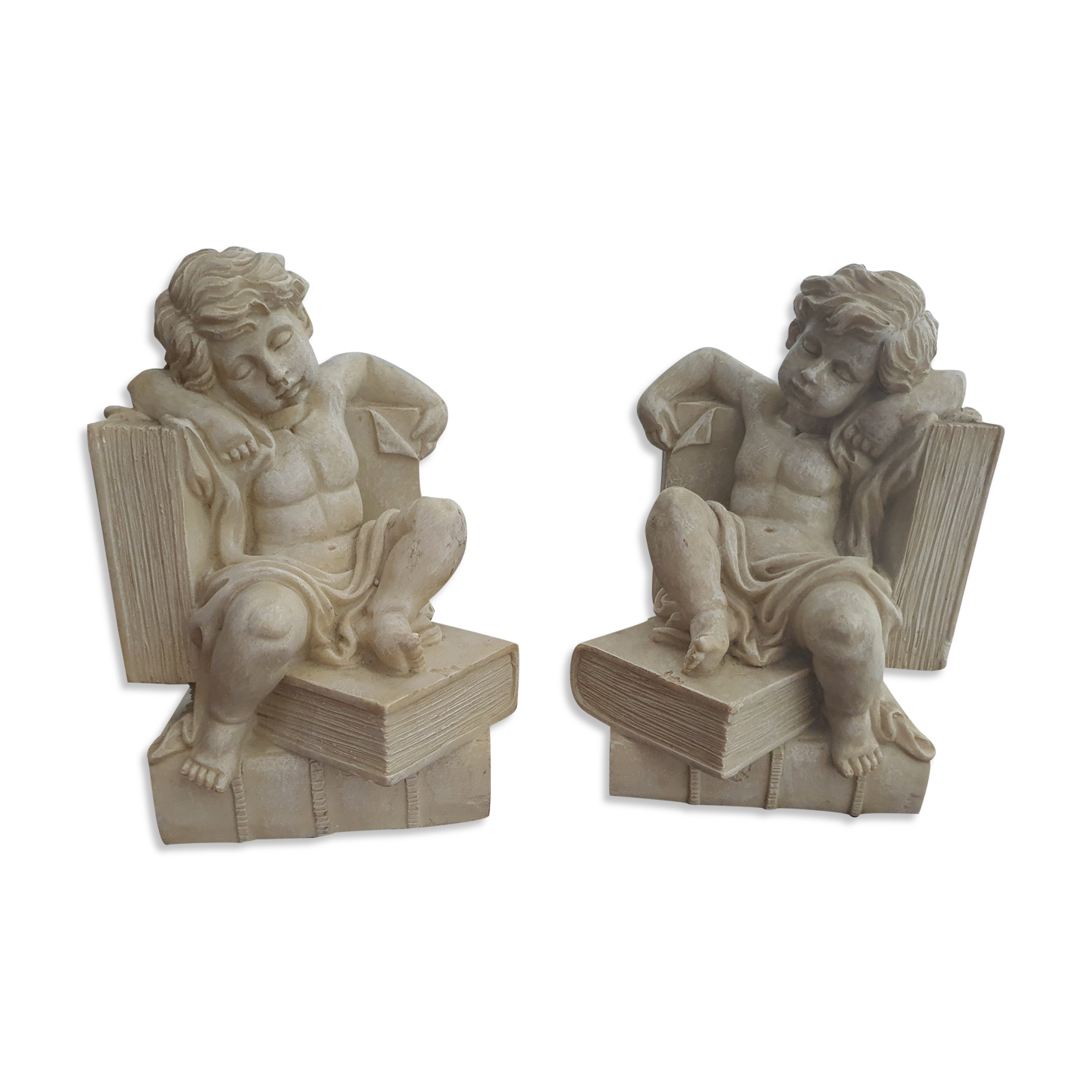 Angel bookends sitting in stone art deco 1950