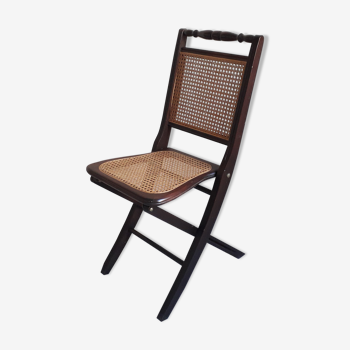 Chaise pliante en bois et cannage style anglais