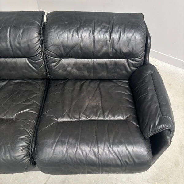Black leather 2 seat sofa by Dreipunkt, 1970s