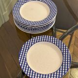7 assiettes à dessert Vichy bleu