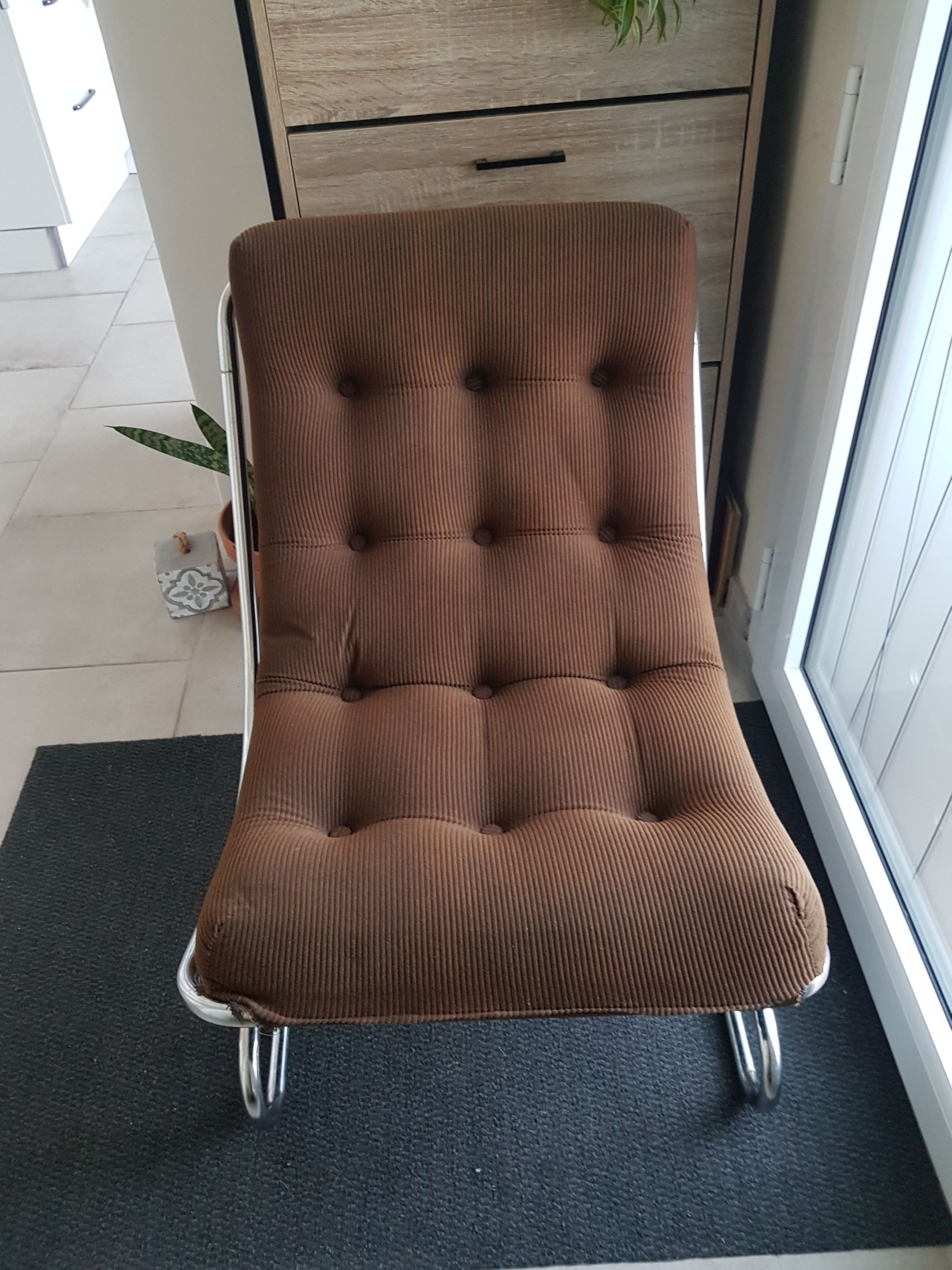 Chair tubular in Brown velvet of the 1970s