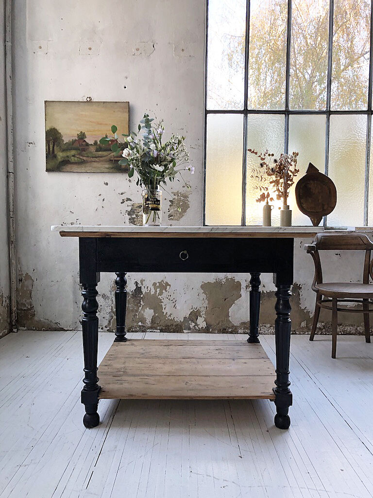 Butcher's table work central island marble