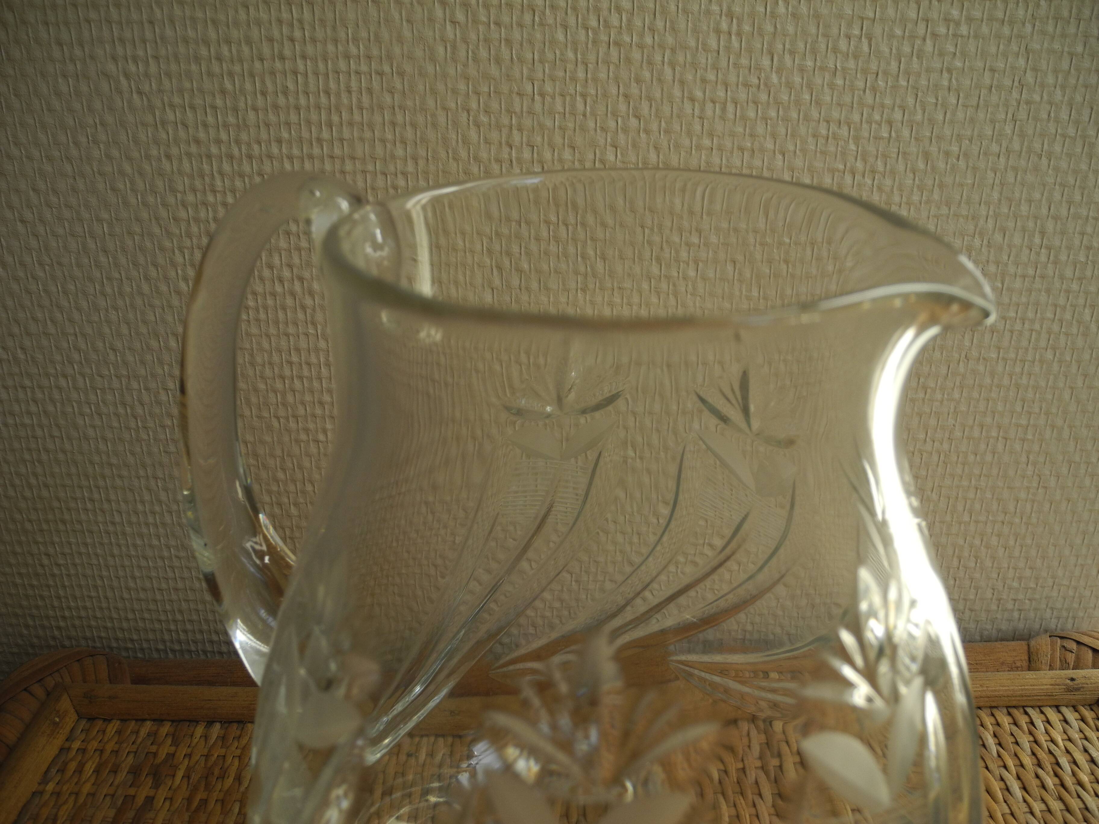 old pitcher carafe cut crystal art table vintage crystal pitcher