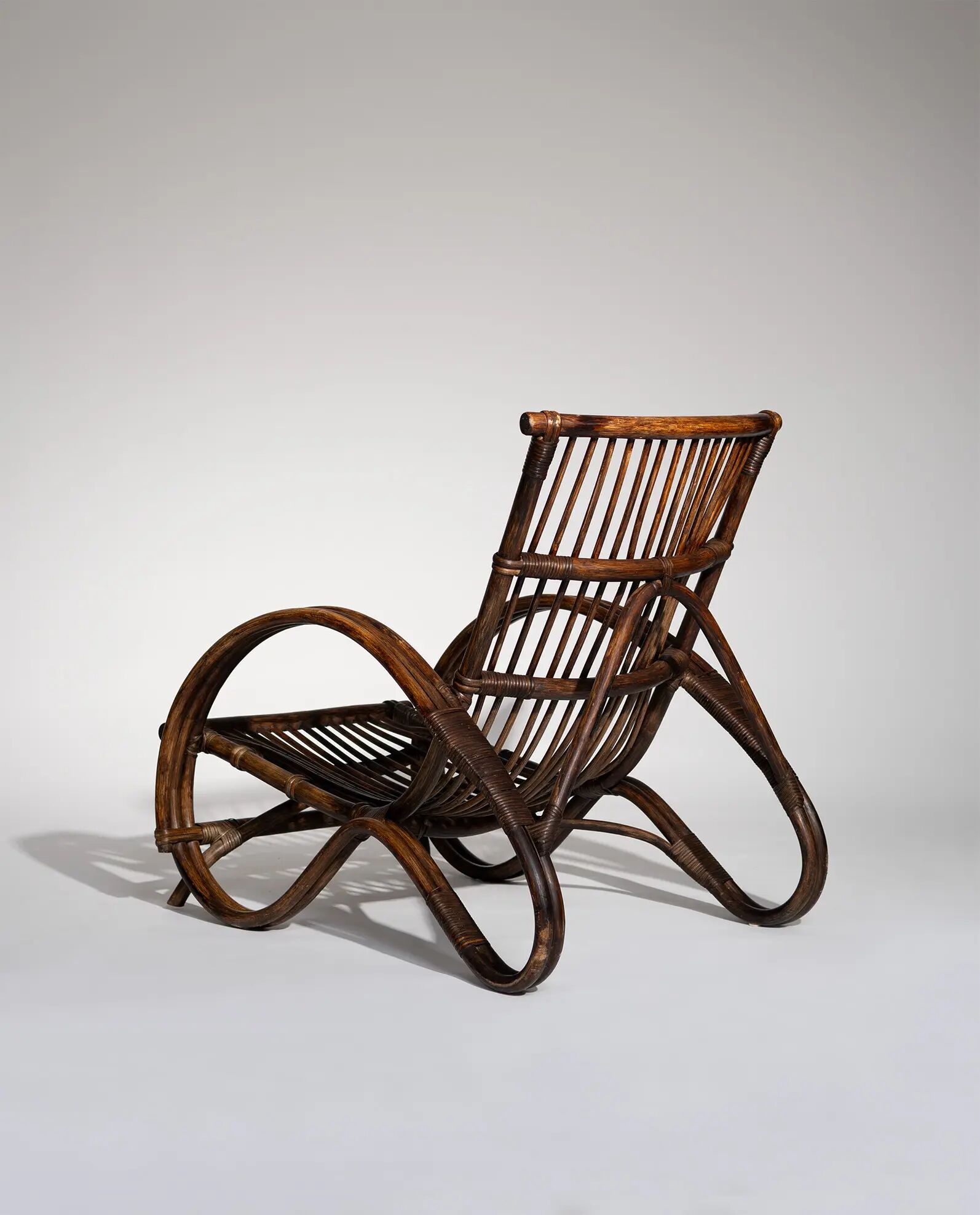 Pair of Sculptural Dutch Rattan Lounge Armchairs, Mid-Century Modern, 1960s