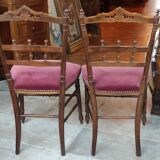 Paire anciennes chaises velours vieux rose bois sculpté