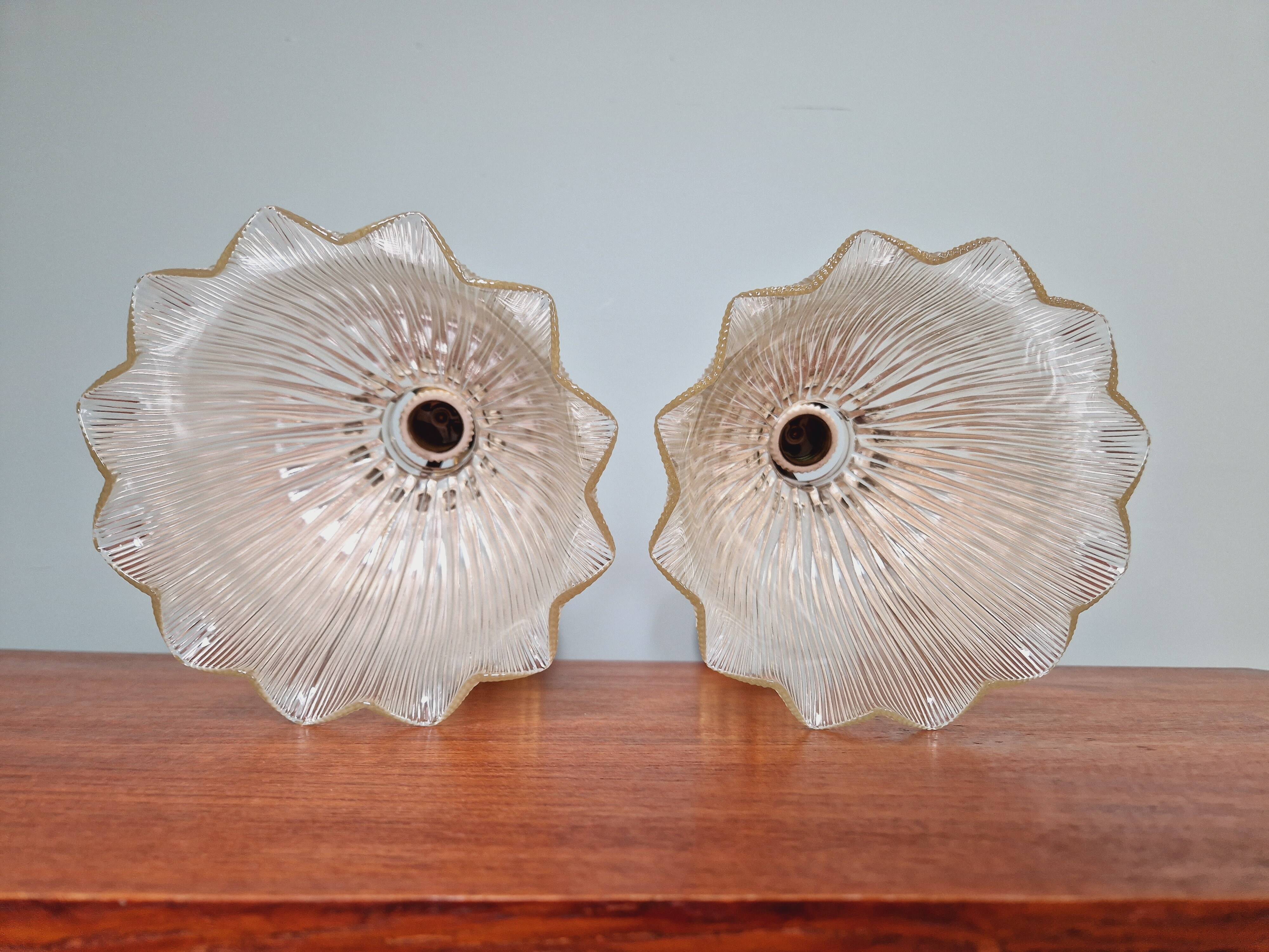 Paire d'appliques murales en bronze et verre rainuré Holophane
