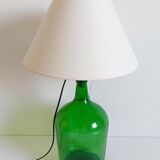 Mid-Century Green Glass Demijohn Table Lamp, Brass Fittings, Contemporary Shade