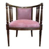 Fauteuil de bureau anglais en acajou et velours rose
