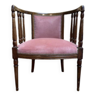 Fauteuil de bureau anglais en acajou et velours rose