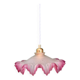 Vintage frosted glass pendant lampshade, half pink, half transparent