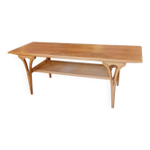 Birger Larsson, coffee table / side table, teak, oak and rattan. Modern Scandinavian.