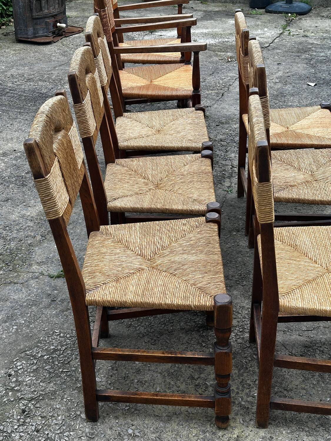 Set of 6 chairs and 2 armchairs, Brutalist style, 1950s