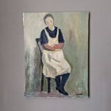 Old acrylic painting on canvas, country decoration.