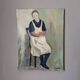 Old acrylic painting on canvas, country decoration.
