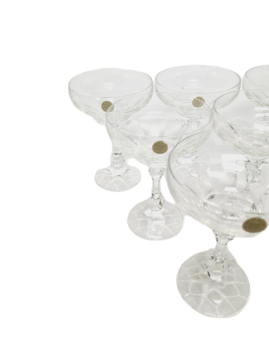 Vintage Czechoslovakian crystal champagne glasses set, 1970s, set of 6