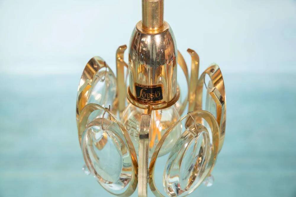 Vintage brass and crystal suspension Palwa, mid-century suspension.