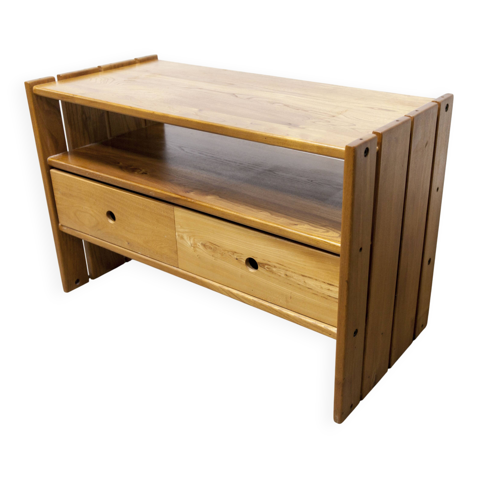 Low furniture Maison Regain solid elm 1960 with drawer