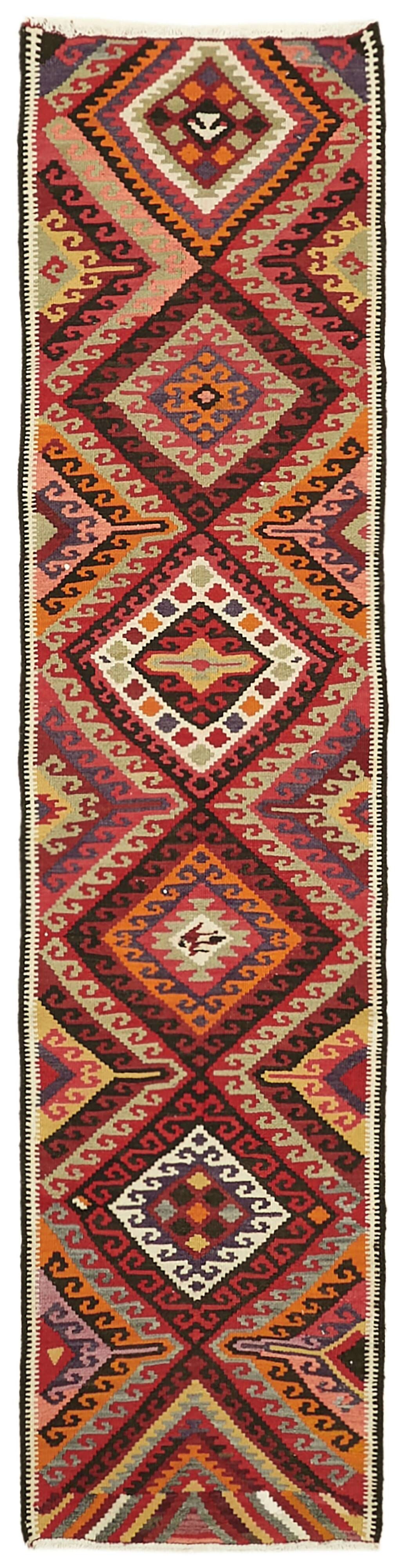 Turkish Handwoven Vintage Herki Kilim 83 cm x 322 cm