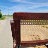 Set of 2 folding chairs in wood and cane.