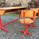 Vintage children's desk 2 places wood and metal with its 2 chairs.