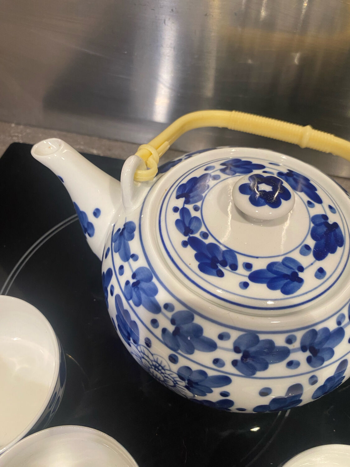 Blue and white ceramic tea set
