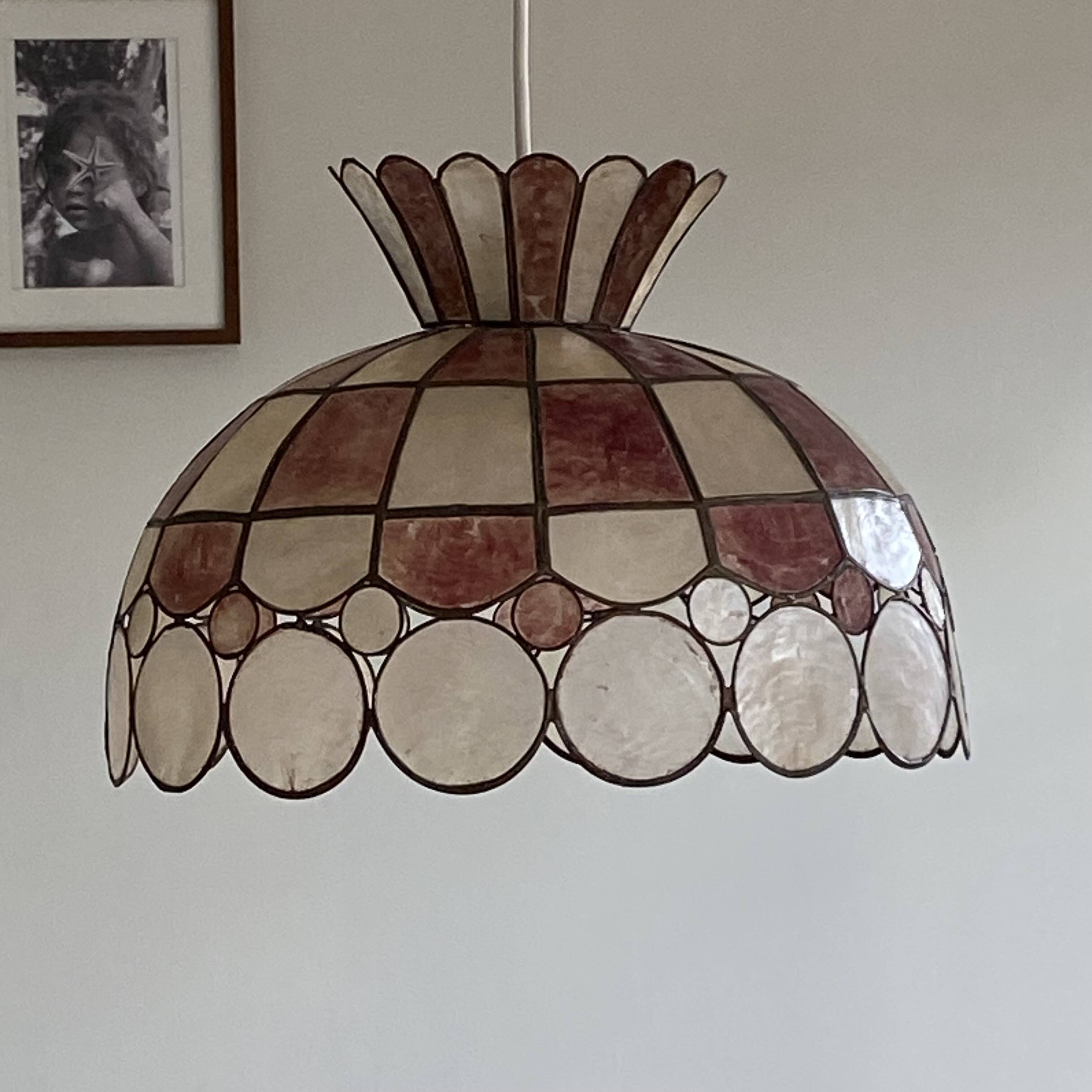 1950s vintage pendant light with mother-of-pearl shade