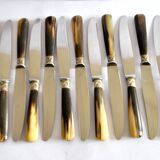 Set of 12 vintage table knives with horn handles and stainless steel blades RENEKA 24.5 cm