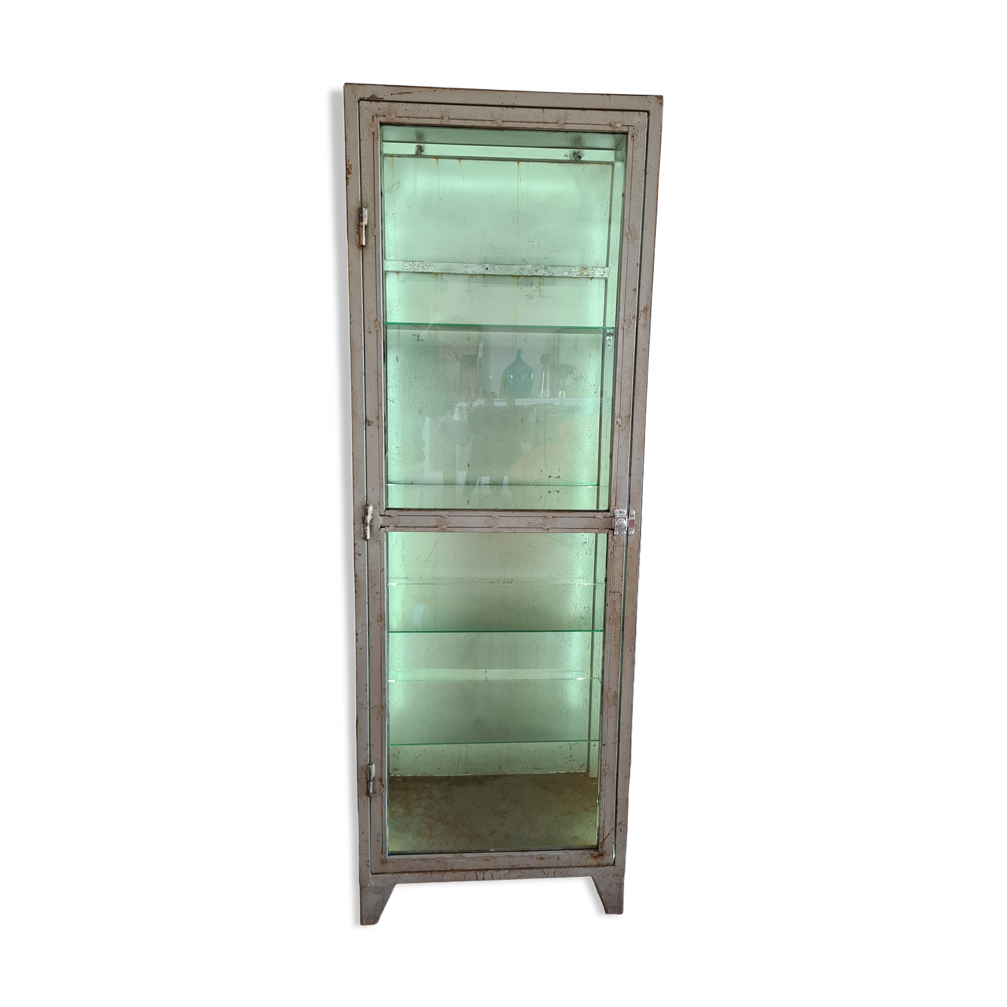 Vintage industrial showcase with LED interior lighting