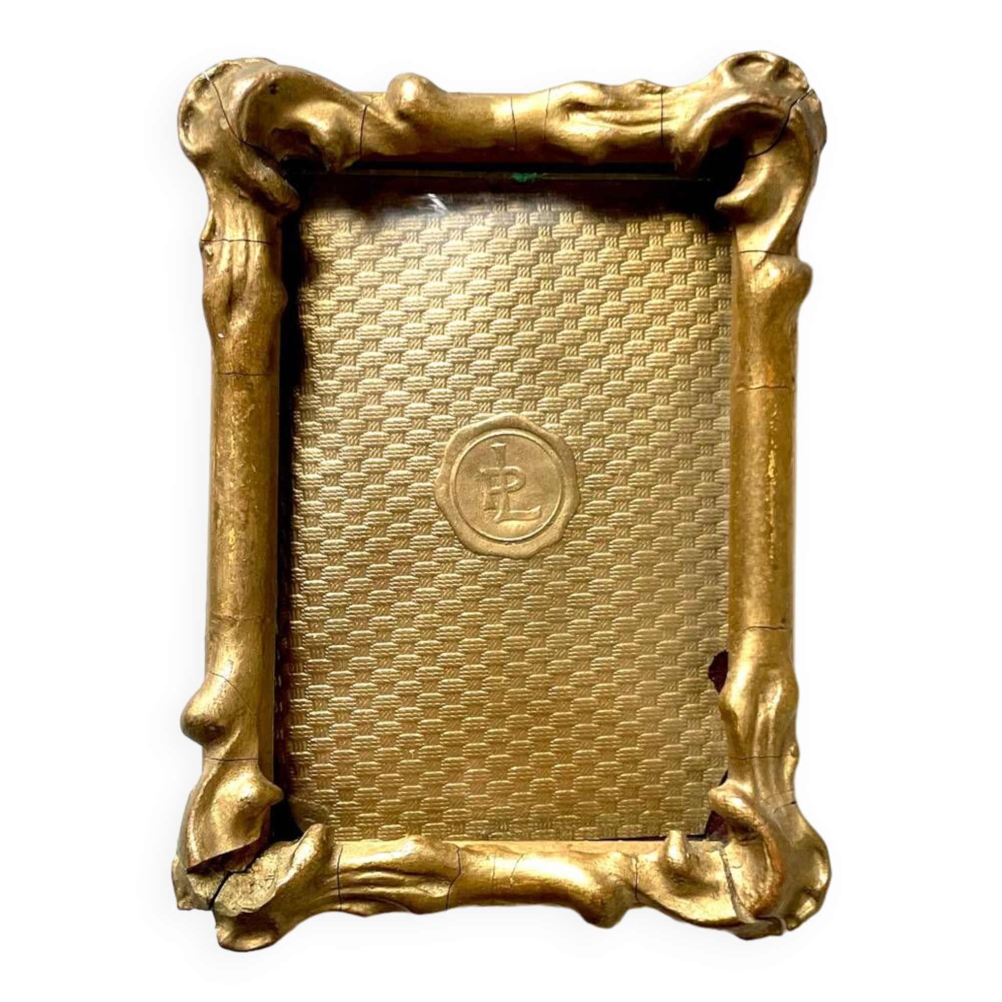 Antique art nouveau gilded wooden frame  11.5 cm x 8.5 cm convex glass