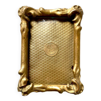 Antique art nouveau gilded wooden frame  11.5 cm x 8.5 cm convex glass