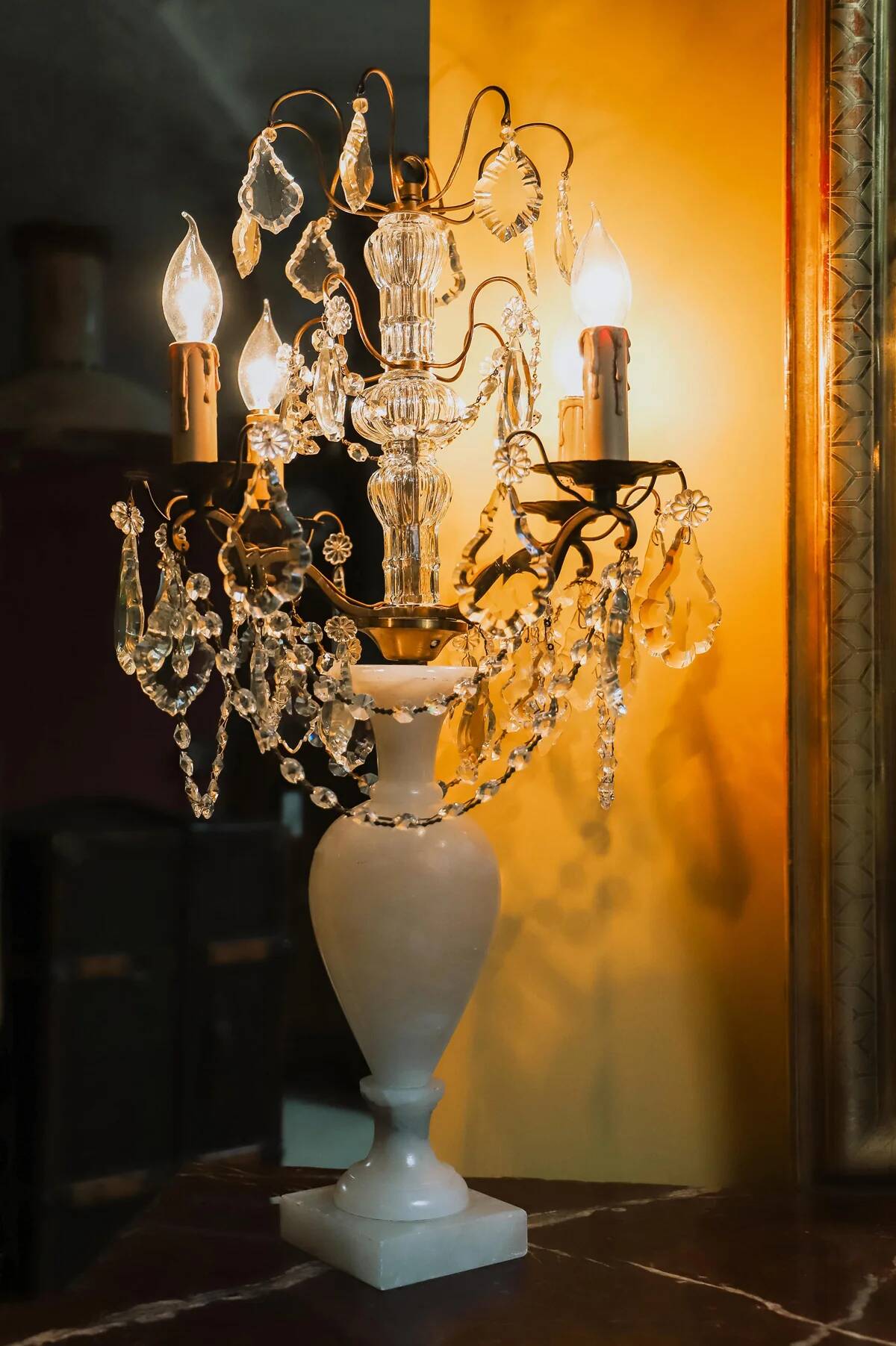 19th C Antique French crystal table lamp