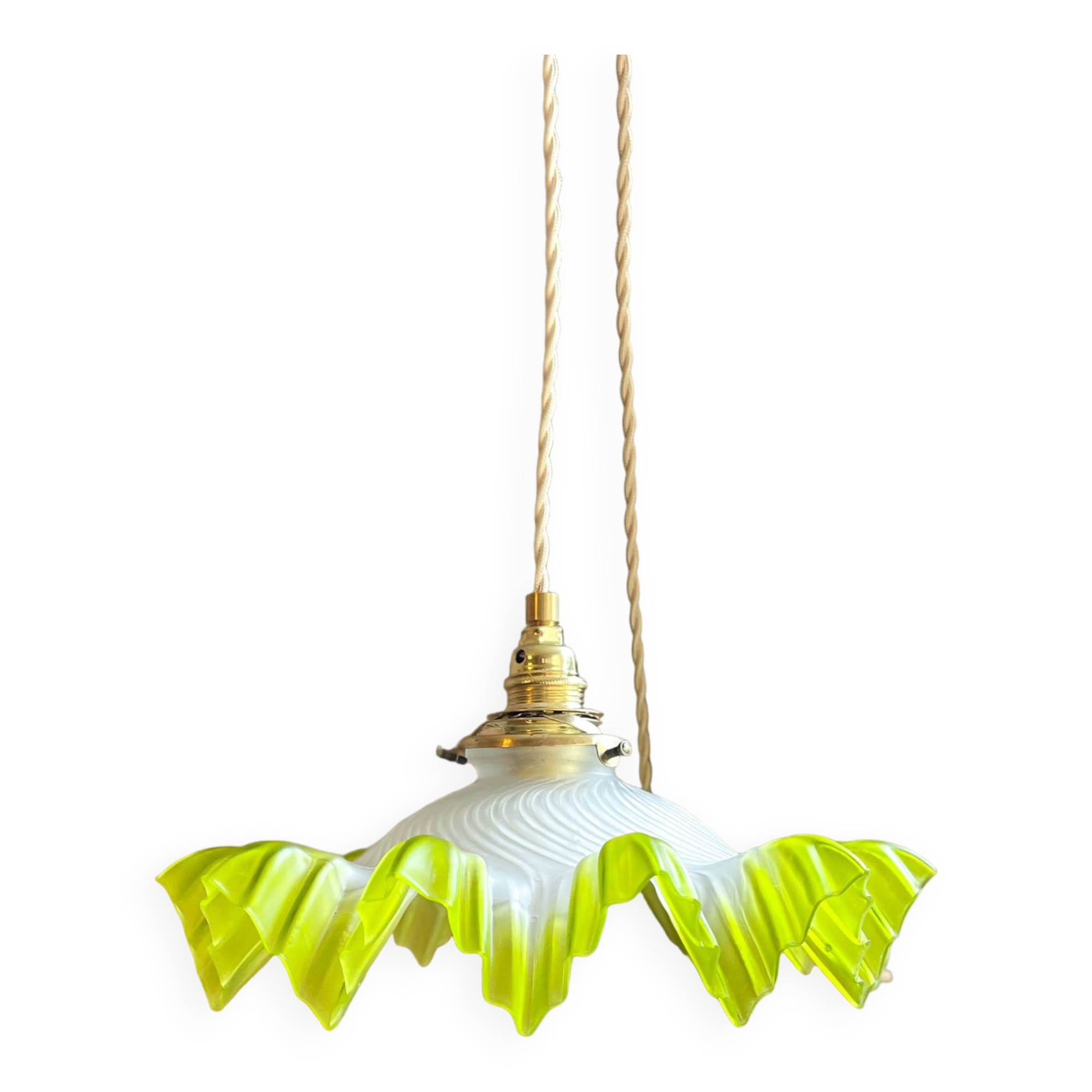Vintage lampshade in green lace glass, customizable