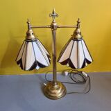 Old brass desk lamp with stained glass. 20th century.