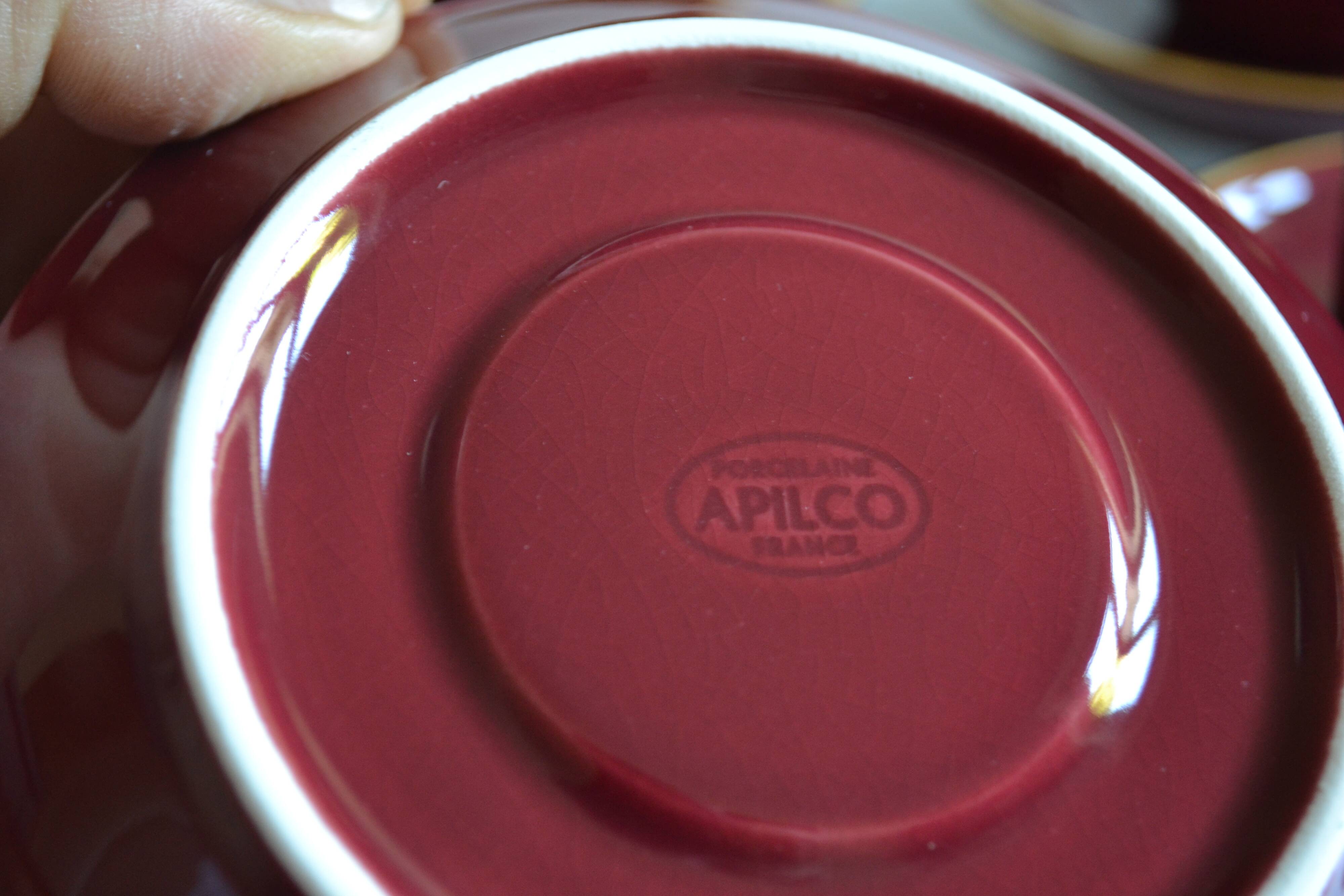 Set of 6 Apilco cups ** Rare colour Bordeaux or Burgundy **
