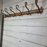 Curved wooden coat rack with 6 hooks