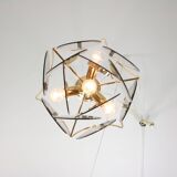 Vintage Vistosi Chandelier: Gold & Smoked Glass, Italian Mid-Century Lighti