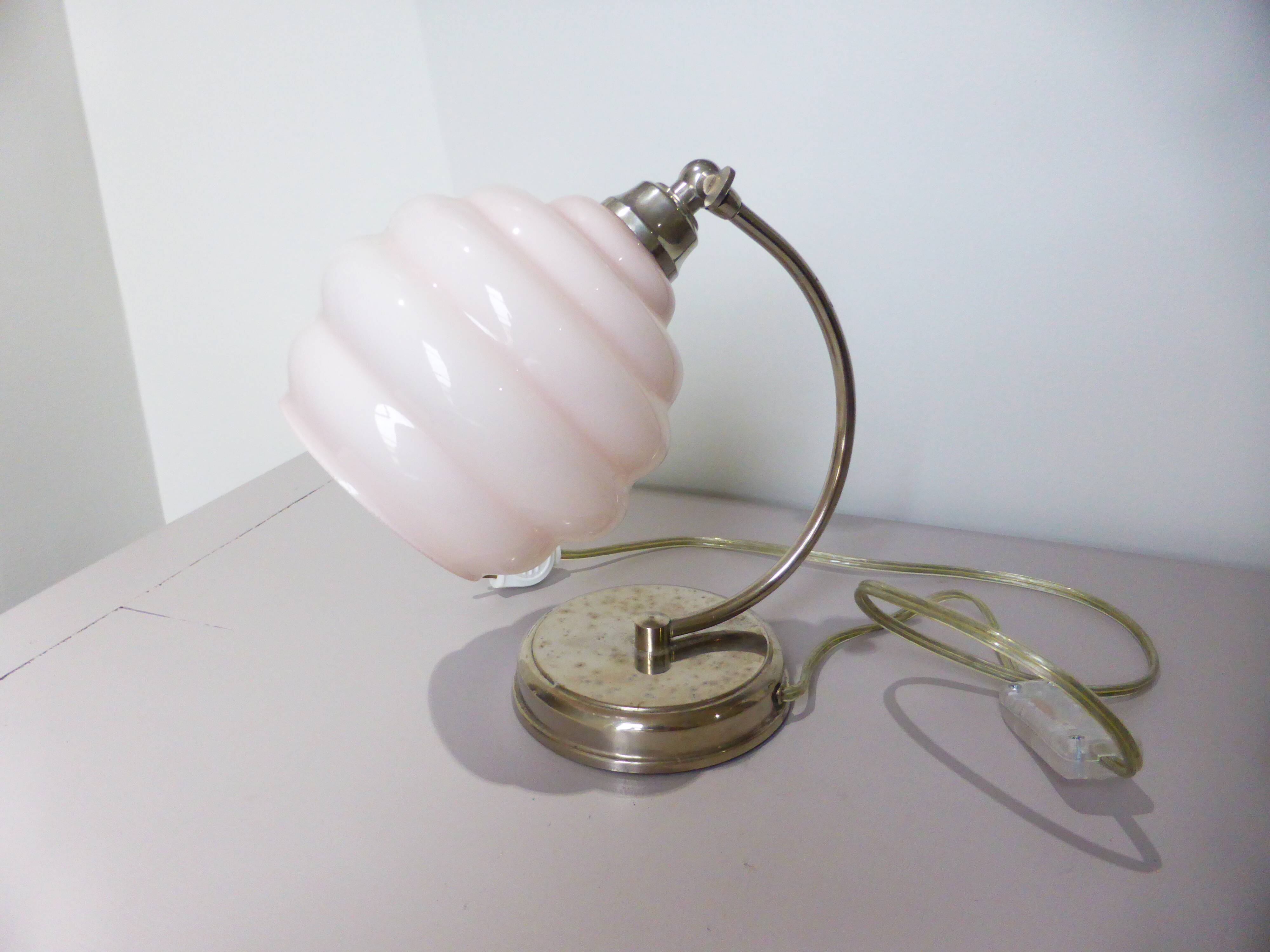 art deco table lamp with pink opaline glass 231138