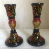 Varnished wooden candle holders