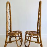 Pair of rattan chairs with high backrests, Italy 60s