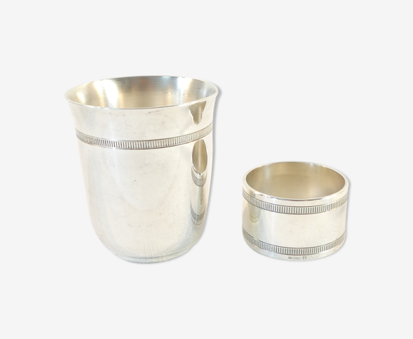 Timbale et rond de serviette gallia en métal argenté parure de bapteme