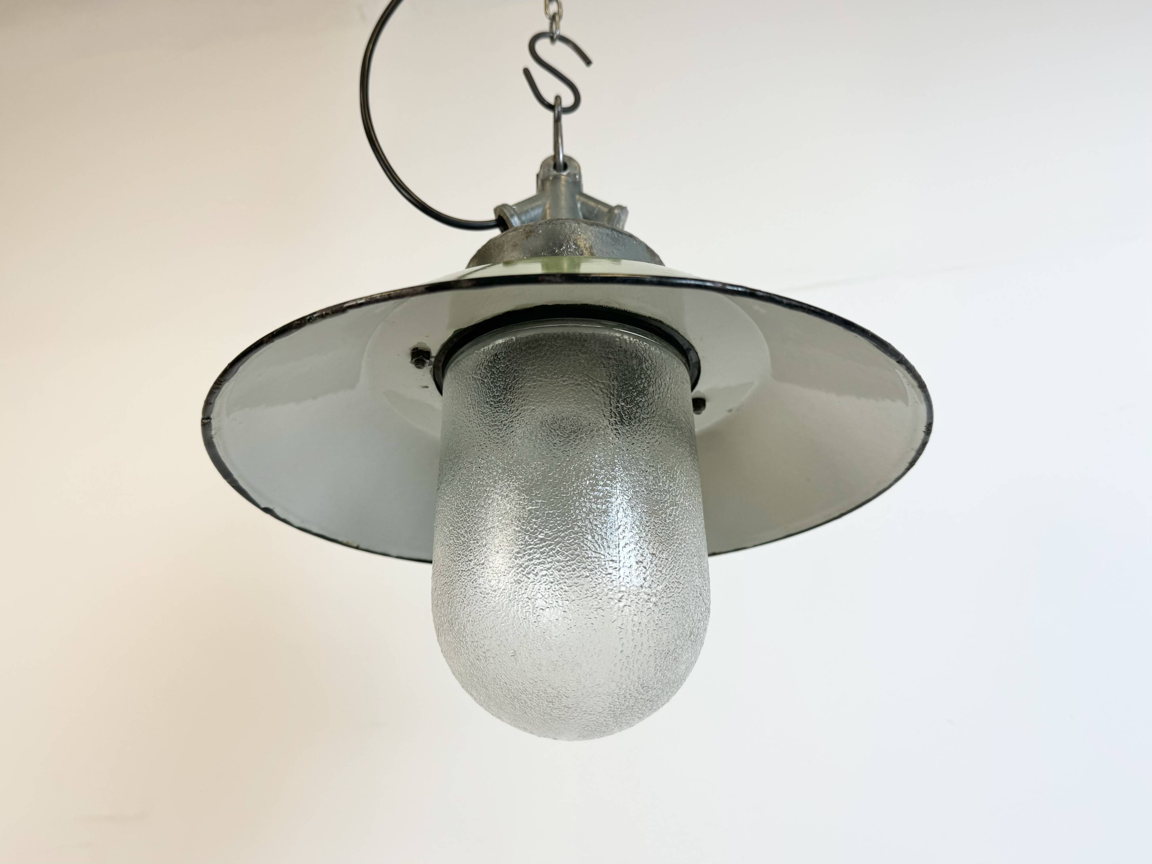 Green Enamel and Cast Iron Industrial Pendant Light, 1960s