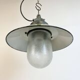 Green Enamel and Cast Iron Industrial Pendant Light, 1960s
