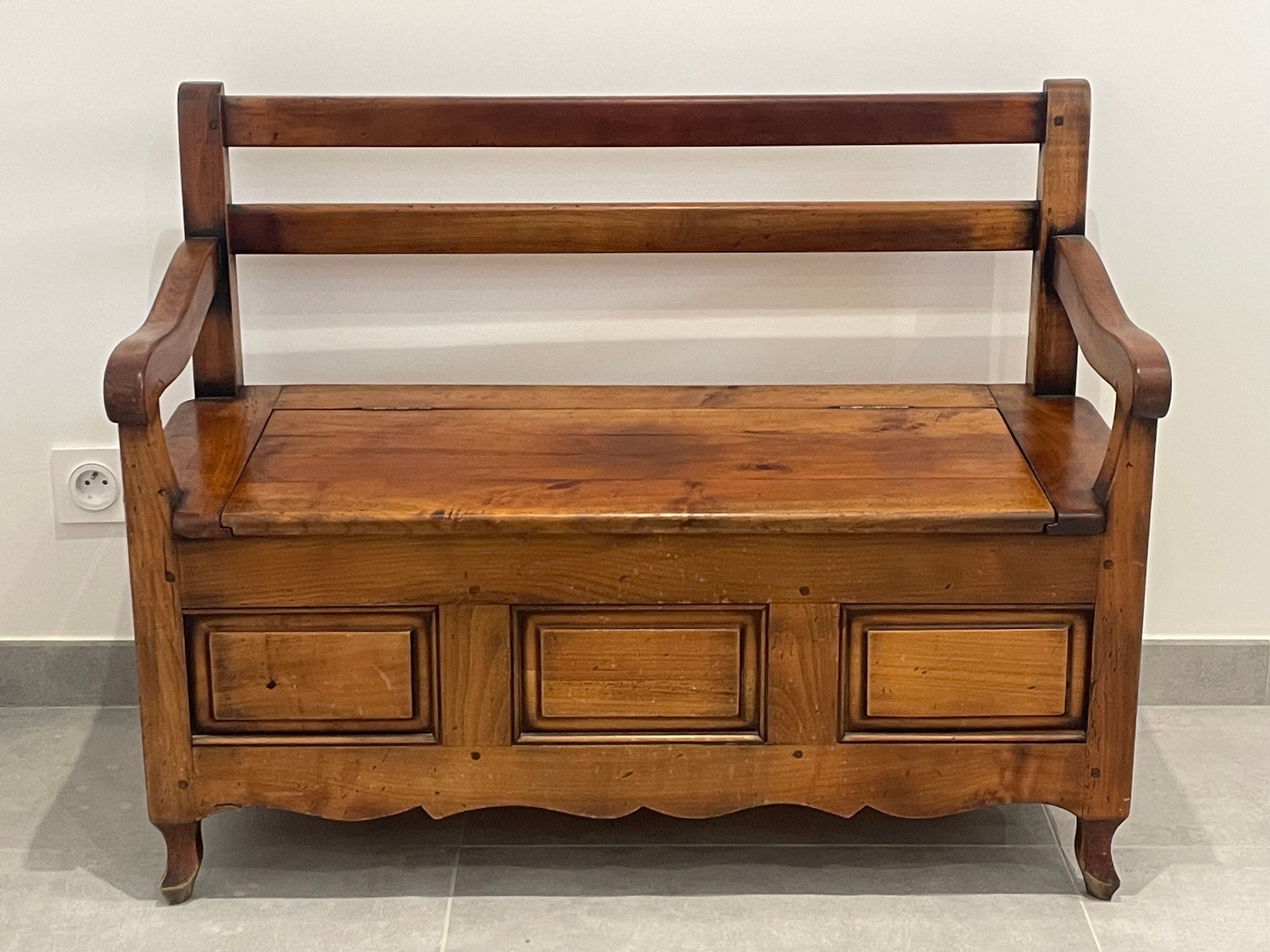 Rustic fruit wood chest bench, children's room