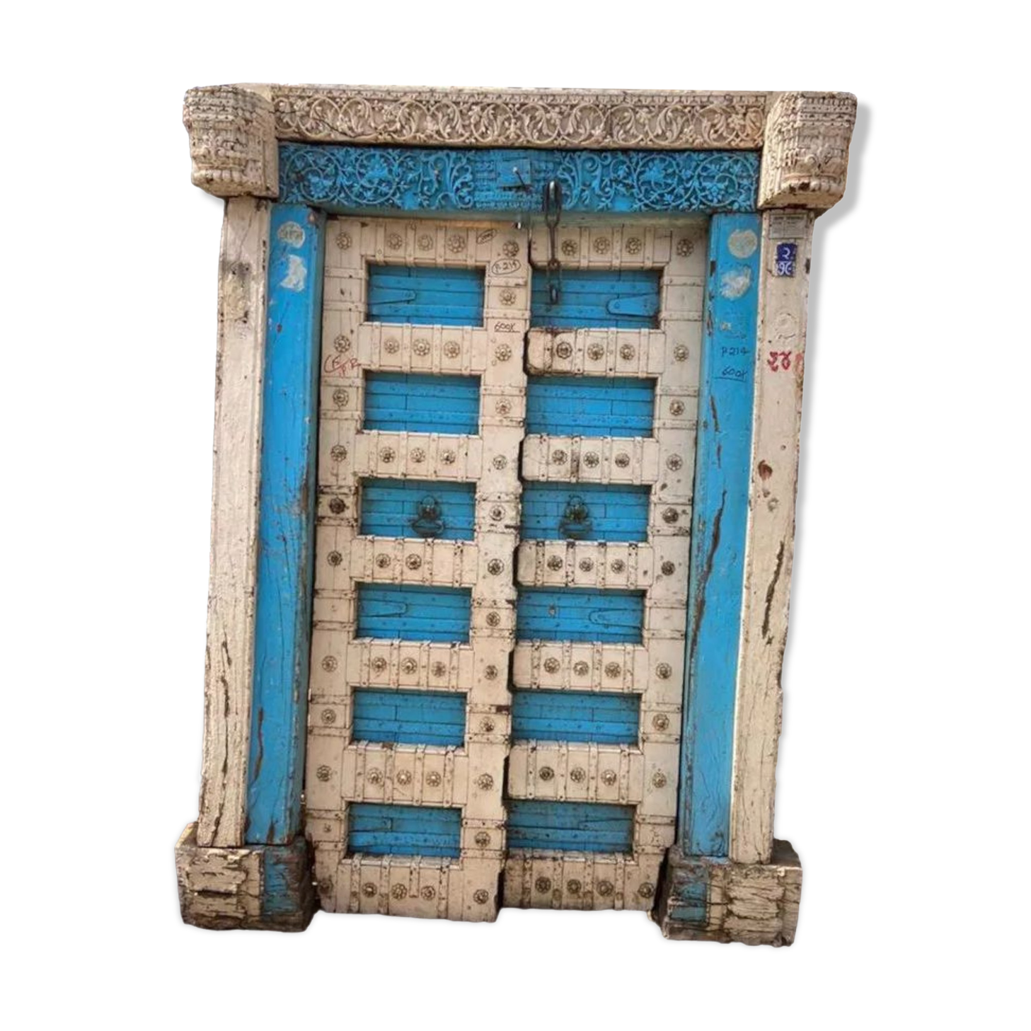 Old Indian door in old teak, piece and patina of origin