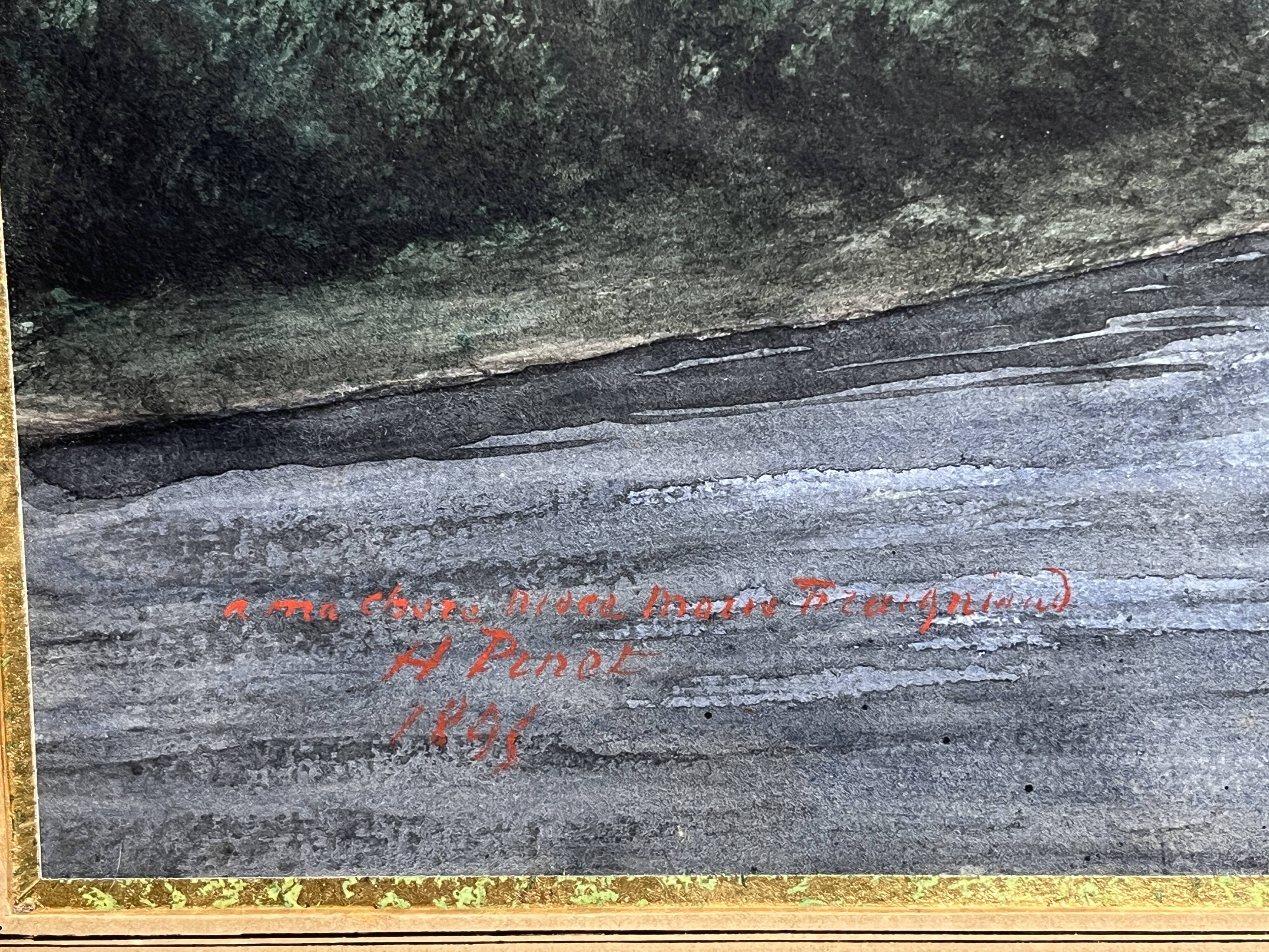 Pinet (h), watercolor landscape with bridge signed dated end of 19th century